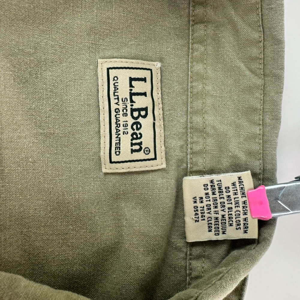 LL Bean Mens Large Tall Short Sleeve Button Down Utility Shirt Sage Green VTG - Picture 9 of 10